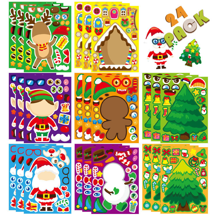 Party Games Instagram - Urocze świąteczne naklejki-puzzle, kreskówkowy Święty Mikołaj,